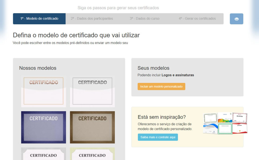 Passo 1 para emitir certificados: Definição de modelo visual