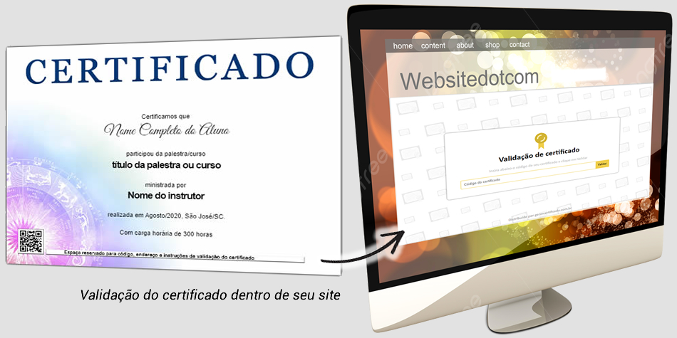 Código de validação no certificado enviando para o seu site