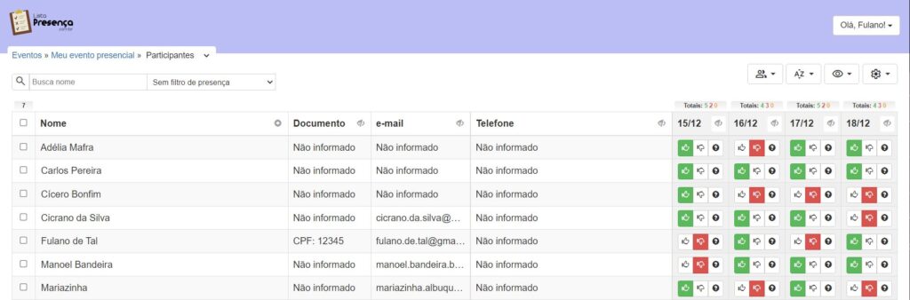 Lista de presença em listapresenca.com.br