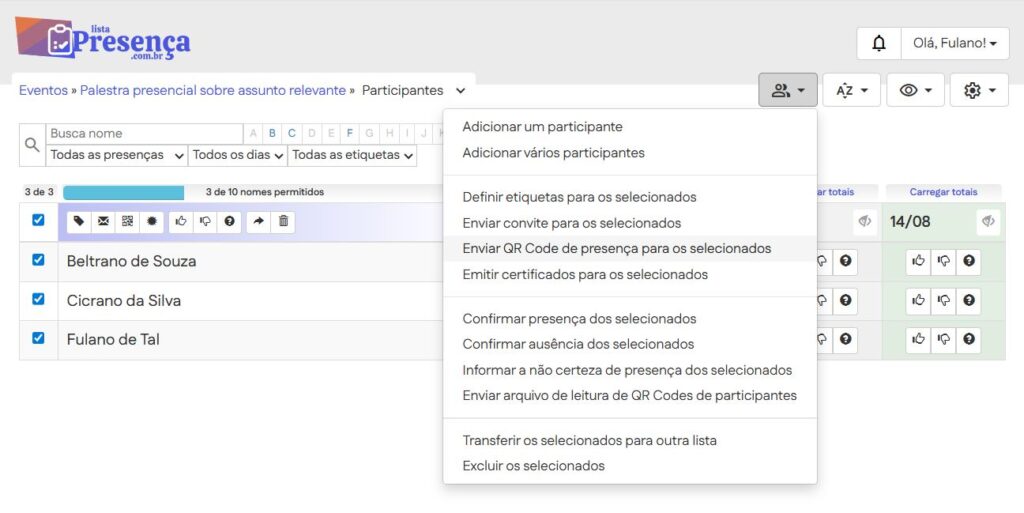 Gerando QR Codes para os selecionados na lista