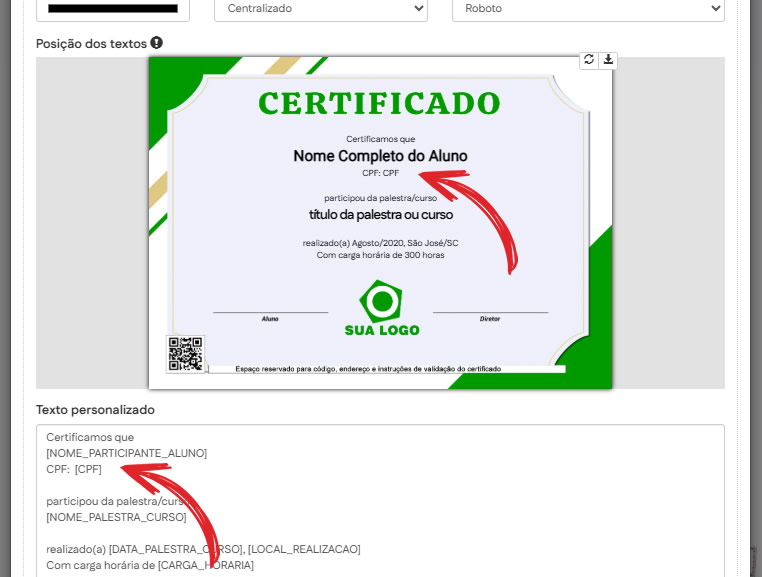 Certificados com CPF: utilizando variável