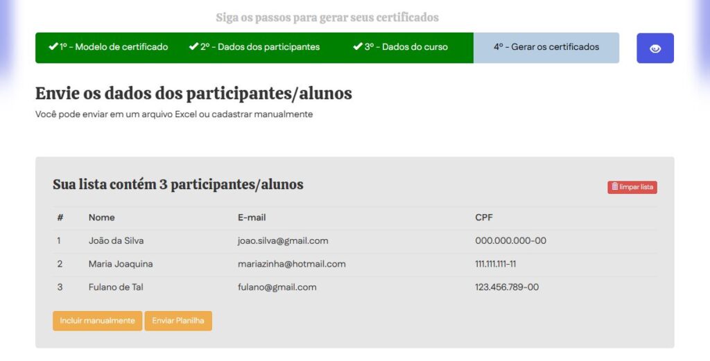 Certificados com CPF: enviando os dados